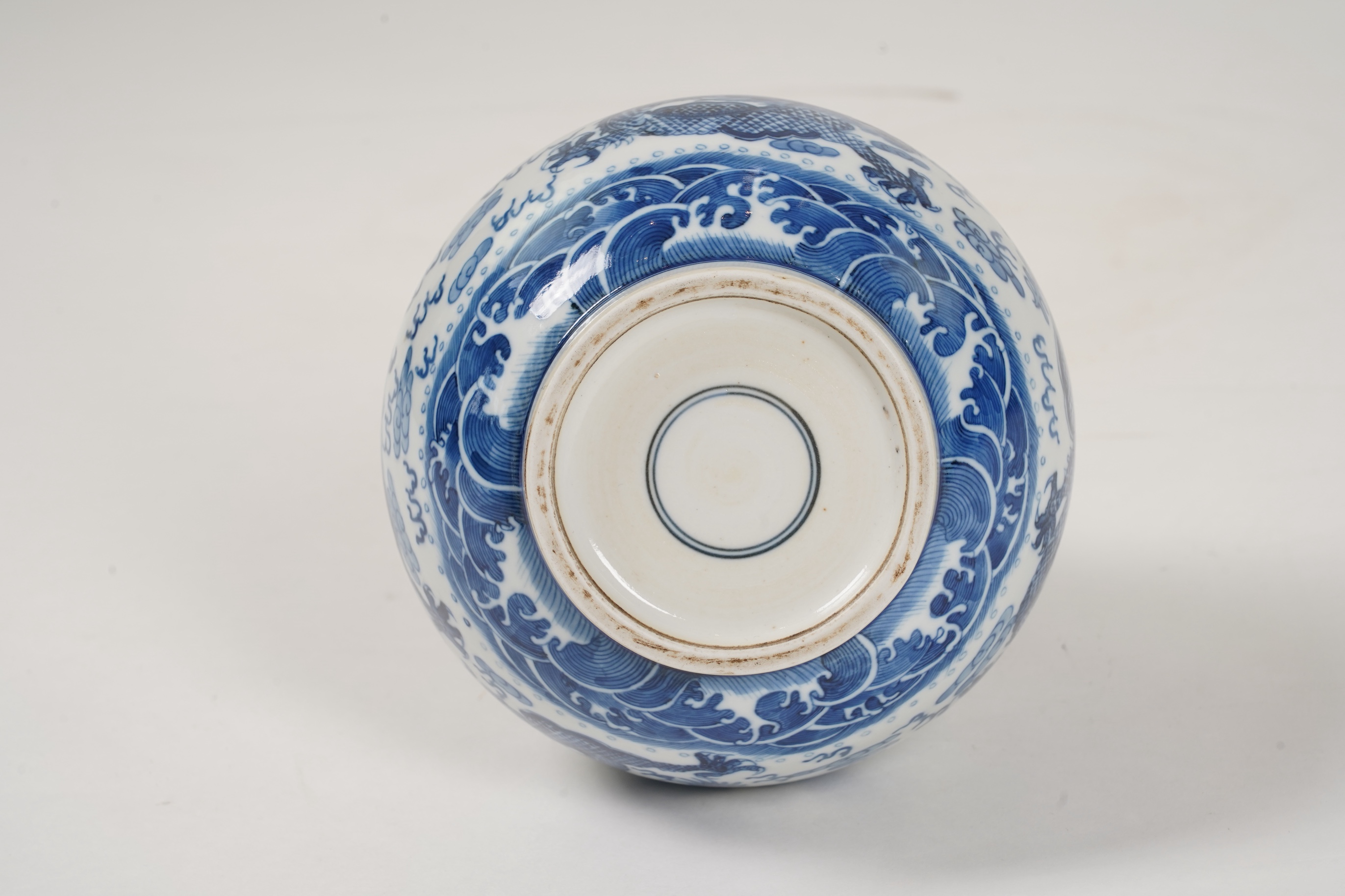 A Chinese blue and white 'dragon' bottle vase, 19th/20th century